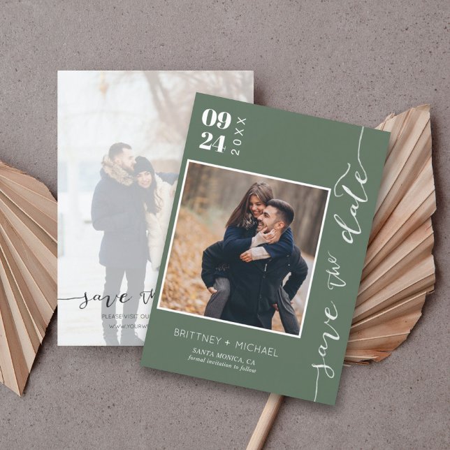 Modern Handwritten Photo Save The Date Dark Green (Creator Uploaded)
