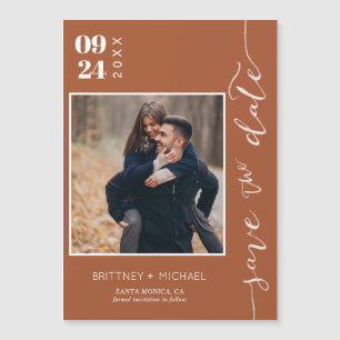 Modern Handwritten Photo Save The Date Terracotta