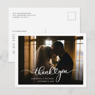 Modern Handwritten Photo Wedding Thank You Postcard