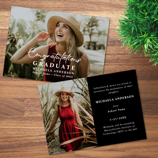 Modern Handwritten Script 2-Photo Graduation Announcement (Creator Uploaded)