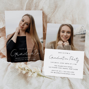 Modern Handwritten Script 2 Photo Graduation Invitation