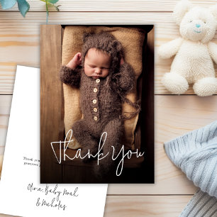 Modern Handwritten Script Baby Shower Photo  Thank You Card