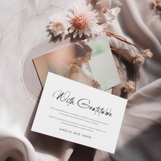 Modern Handwritten Script Black White Photo Thank You Card (Creator Uploaded)