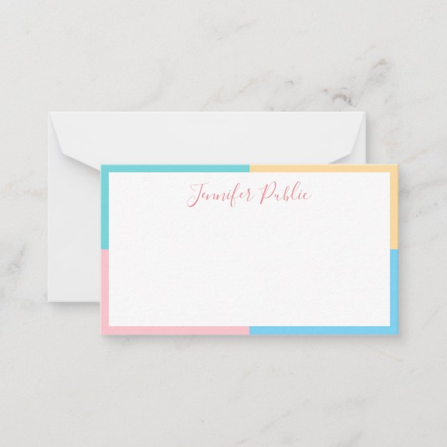 Modern Handwritten Script Blue Green Pink Yellow Card (Front)