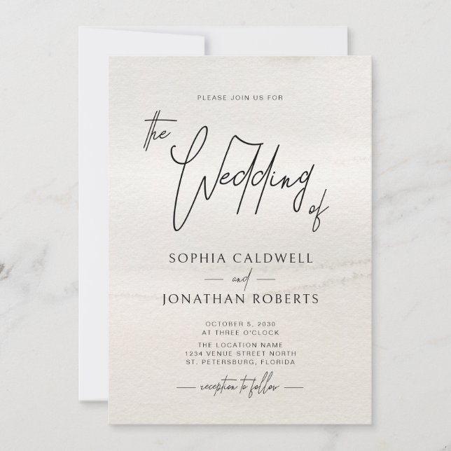 Modern Handwritten Script Earth Tones Wedding Invitation (Front)