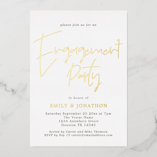 Modern Handwritten Script Engagement Party Real Fo (Front)