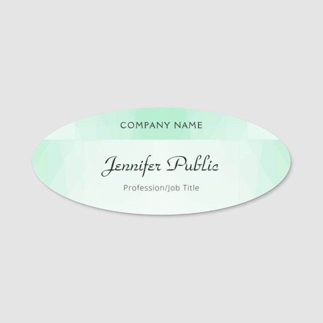 Modern Handwritten Script Mint Green Template Name Tag (Front)