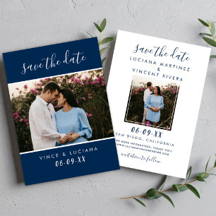 Modern Handwritten Script Navy Wedding Photo Save The Date