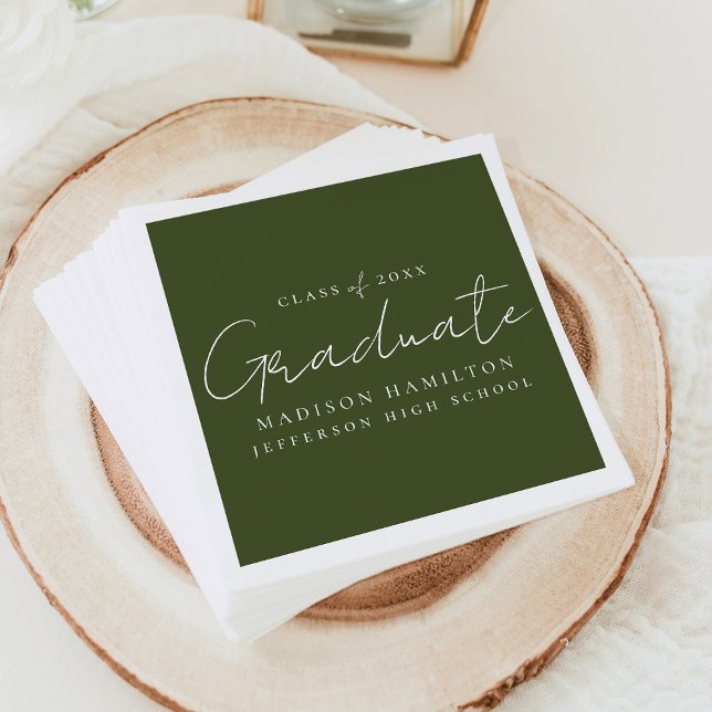 Modern Handwritten Script Olive Green Graduation Napkin (Creator Uploaded)