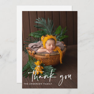 Modern Handwritten Script Photo Baby Thank You Announcement
