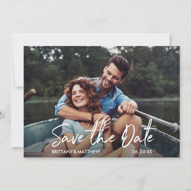 Modern Handwritten Script Photo Save The Date (Front)