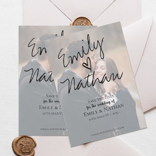 Modern Handwritten Script Photo Save the Date Card