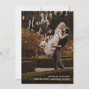 Modern Handwritten Script Photo Wedding Elopement Announcement