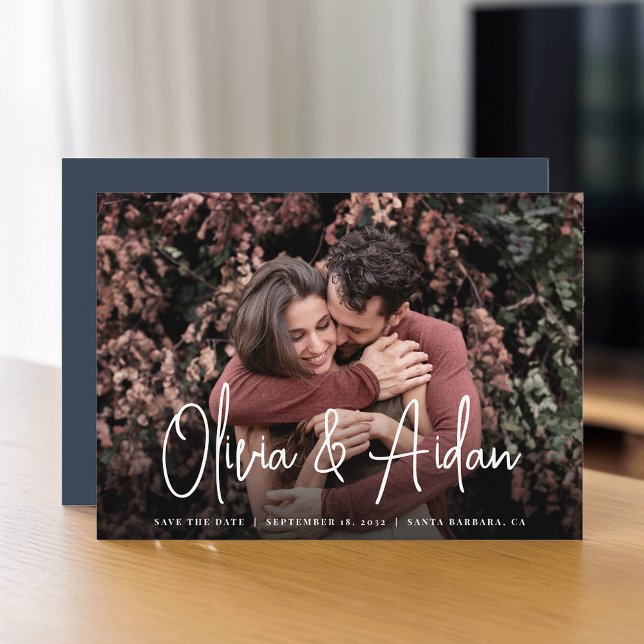 Modern Handwritten Script Photo Wedding Save The Date (Creator Uploaded)