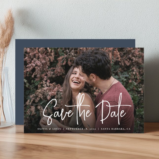 Modern Handwritten Script Photo Wedding Save The Date (Creator Uploaded)