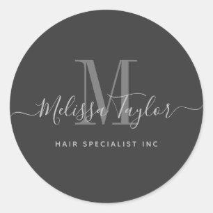 Modern Handwritten Script Premium Black Business Classic Round Sticker