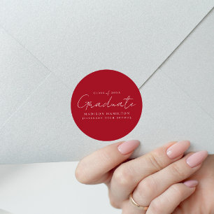 Modern Handwritten Script Red Graduation Classic Round Sticker