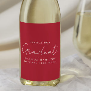 Modern Handwritten Script Red Graduation Wine Label