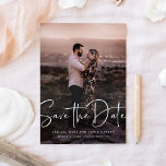 Modern Handwritten Script Save The Date<br><div class="desc">This modern script save the date with one photo placeholder card is ideal for couples who love a modern esthetic. The front comes with the words "save the date" written in a handwritten signature font. The background color can be changed to any color you wish.</div>
