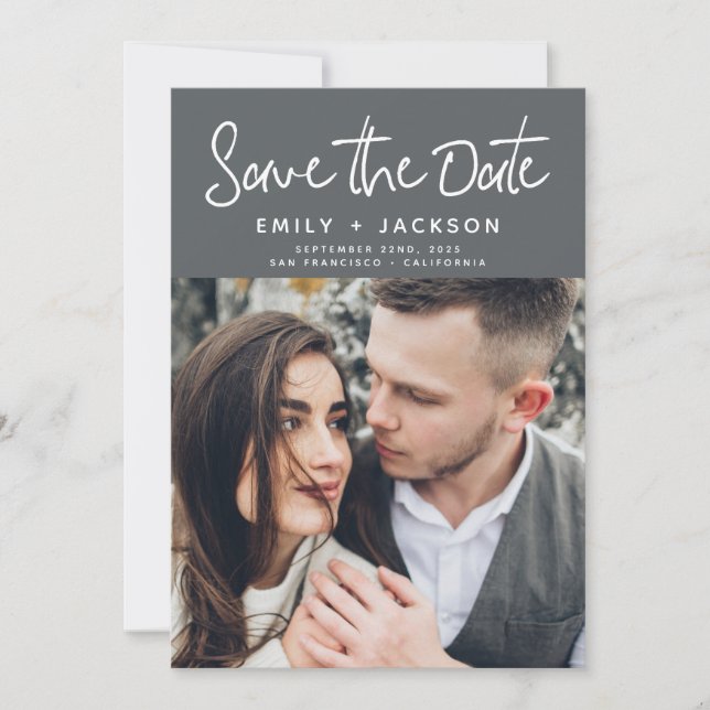 Modern Handwritten Script Save the Date Photo (Front)