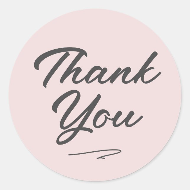 Modern Handwritten Script Thank You Blush Pink Classic Round Sticker (Front)