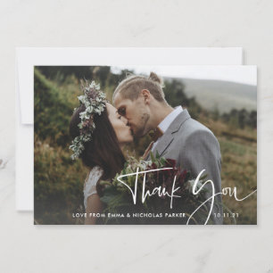 Modern Handwritten Script Two Photo Wedding Thank You Card