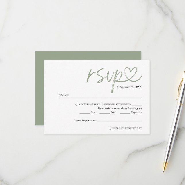 Modern Handwritten Script w/ Meal Choice Wedding RSVP Card (Front/Back In Situ)