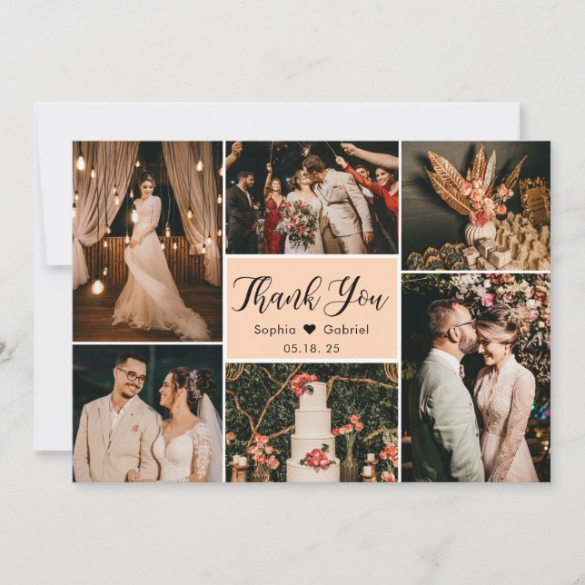 Modern Handwritten Script Wedding Photo Collage  Thank You Card (Front)