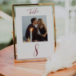 Modern Handwritten Script Wedding Photo Table Numb Table Number<br><div class="desc">An elegant modern handwritten calligraphy script in a deep marsala red colour with photo makes this an excellent addition and keepsake to your wedding table.  Easily personalise with your photo and number(s) of choice.</div>