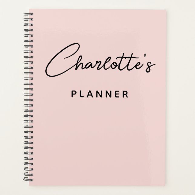 Modern Handwritten Signature Script Blush Planner (Front)