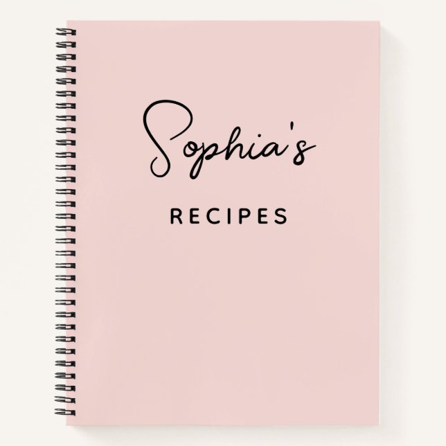 Modern Handwritten Signature Script Blush Recipe Notebook (Front)