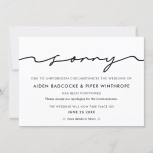 Modern handwritten sorry wedding update card