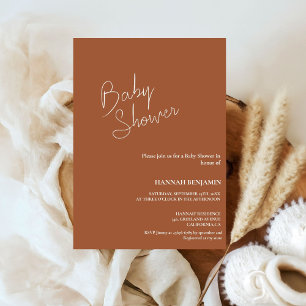 Modern handwritten terracotta baby shower invitation