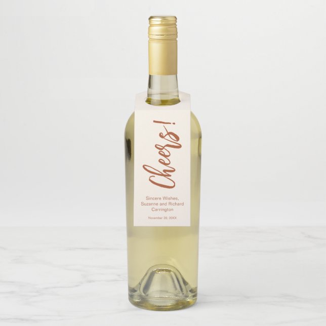 Modern Handwritten Typography Cheers. Bottle Tag (On Bottle)