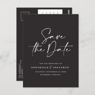Modern handwritten typography wedding black white postcard