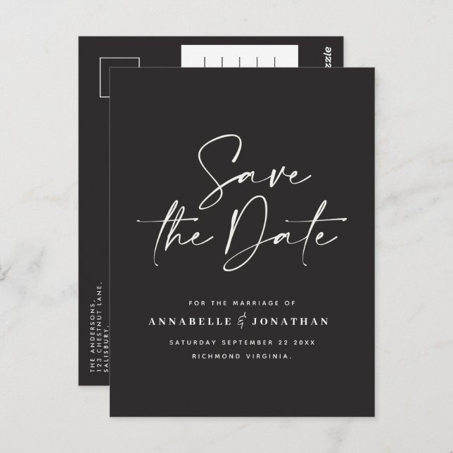 Modern handwritten typography wedding black white postcard (Front/Back)