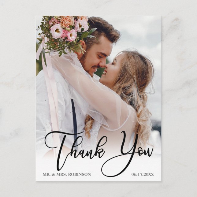 Modern Handwritten Wedding 2 Photo Thank You Postcard (Front)