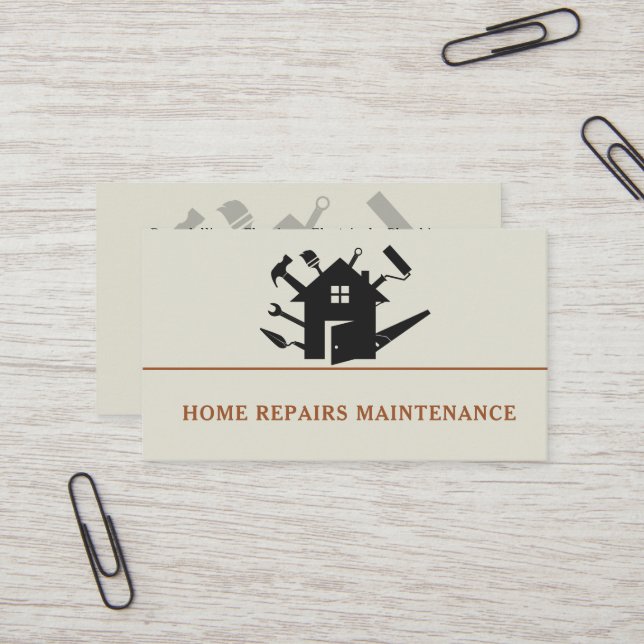Modern handyman construction custom logo business card (Front/Back In Situ)