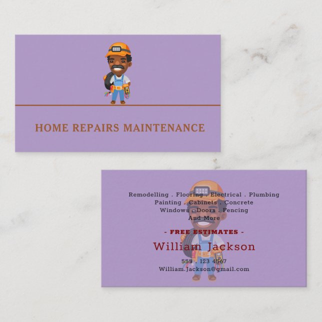 Modern handyman construction custom logo business card (Front/Back)