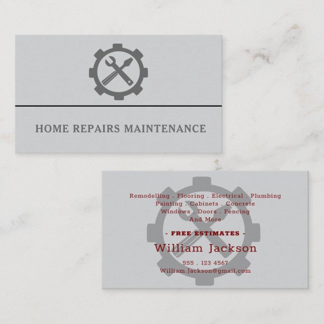 Modern handyman construction custom logo business card (Front/Back)