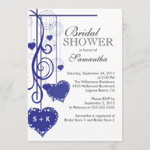Modern Hanging Blue Hearts Bridal Shower Invitation