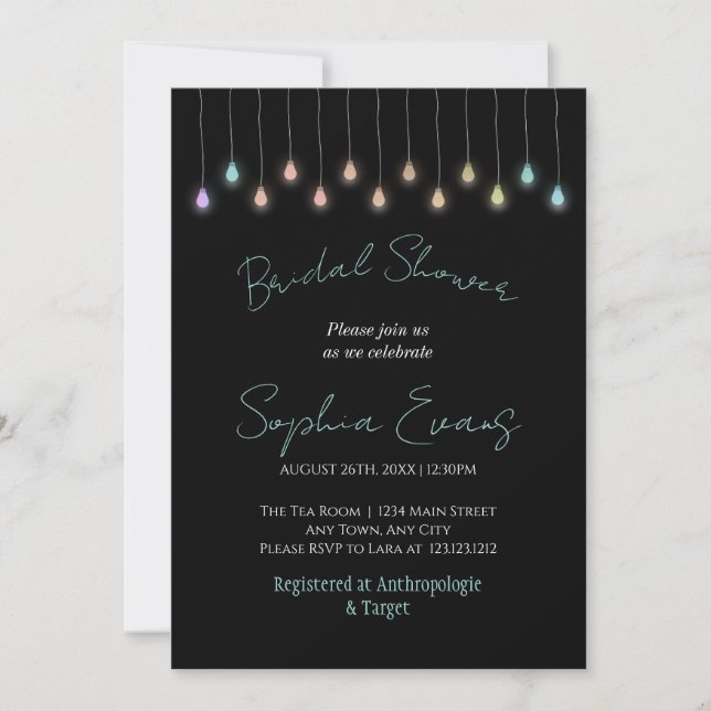 Modern Hanging Lights Black Bridal Shower Invitation (Front)
