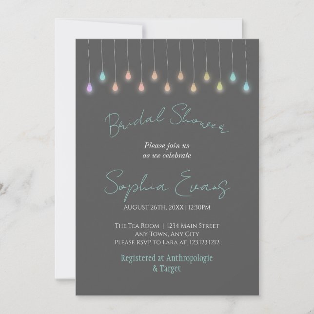 Modern Hanging Lights Grey Bridal Shower Invitation (Front)