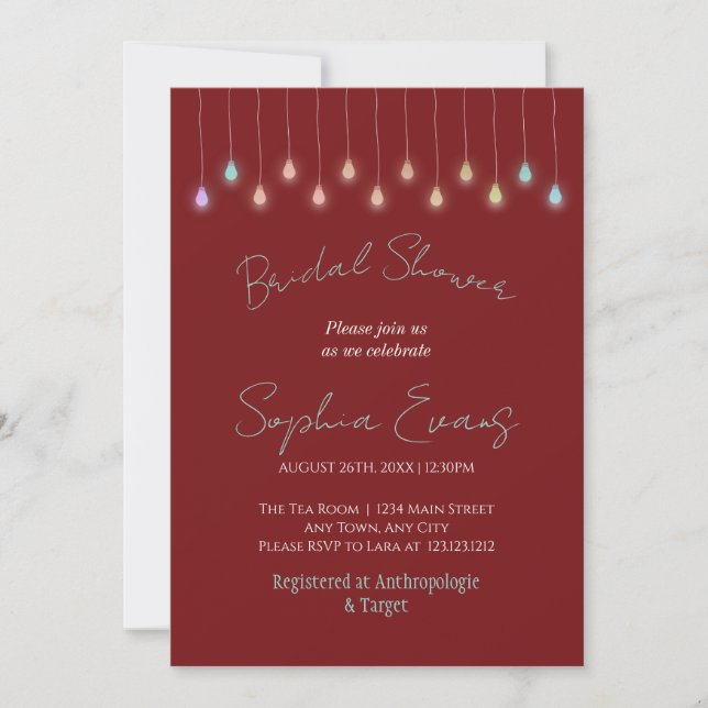 Modern Hanging Lights Red Bridal Shower Invitation (Front)