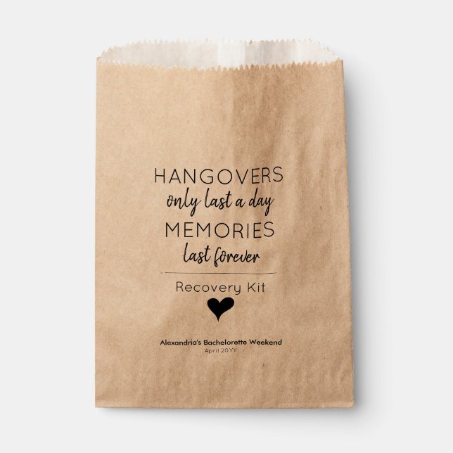 Modern Hangover Relief Recovery Kit Wedding Favour Bag (Front)