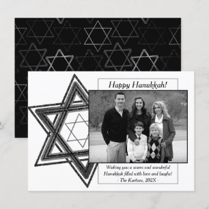 Modern Hanukkah Black White Star of David Photo Holiday Card