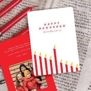 Modern Hanukkah Candle Red & White Photo  Holiday Card