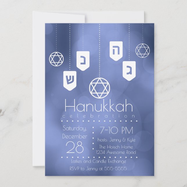 Modern Hanukkah Dreidels Party Invitation (Front)