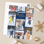 Modern Hanukkah Family Photo Collage Blue Gold Holiday Postcard<br><div class="desc">Chic customisable Jewish family photo collage Hanukkah postcard with a collection of winter photos. Add 9 of your favourite Chanukah memories on this modern 9 photograph layout around a menorah and gold script. Happy Hanukkah postcards.</div>