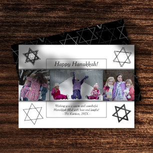 Modern Hanukkah Monochrome Star of David 3 Photo Holiday Card